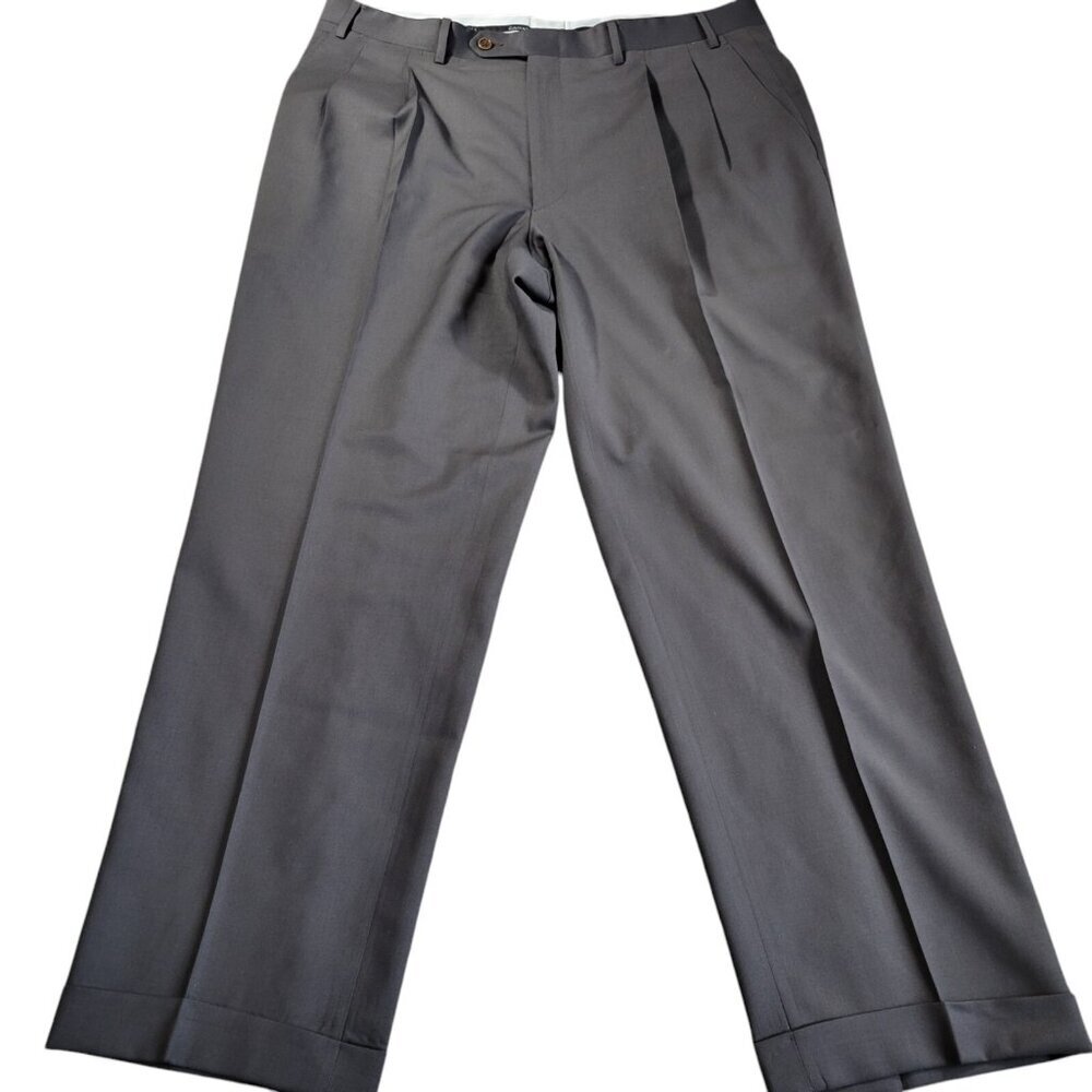 Canali Dress Pants Mens 37x29 Beige 100% Wool Italy Pleated Trousers Heemed*